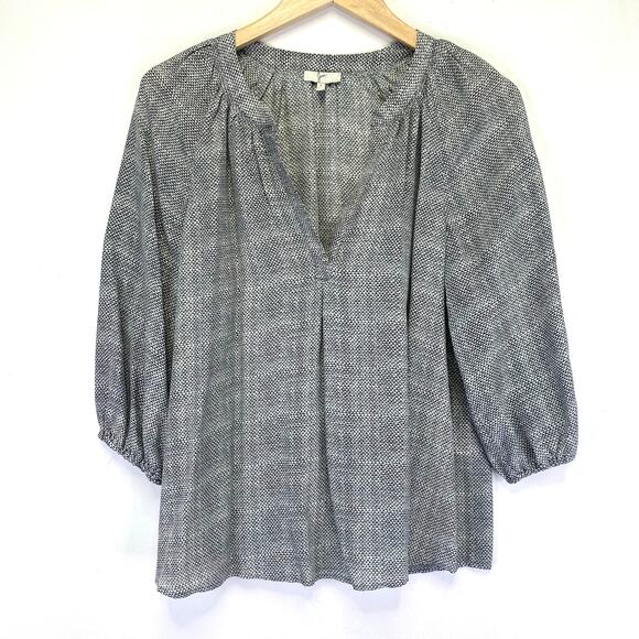 Joie Addie B 100% Silk Top Womens Sz S Gray Caviar Print Peasant Balloon Sleeve - Picture 3 of 10